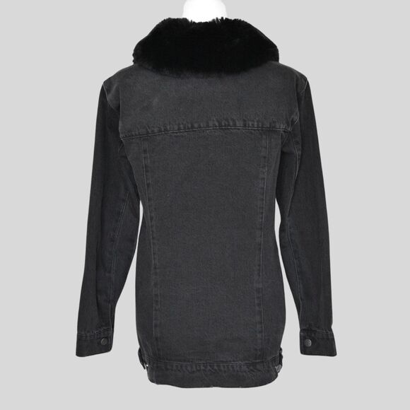 BLUE REVIVAL Women's %100 Cotton Black Denim Jacket With Fur Trim Size S - Picture 4 of 9